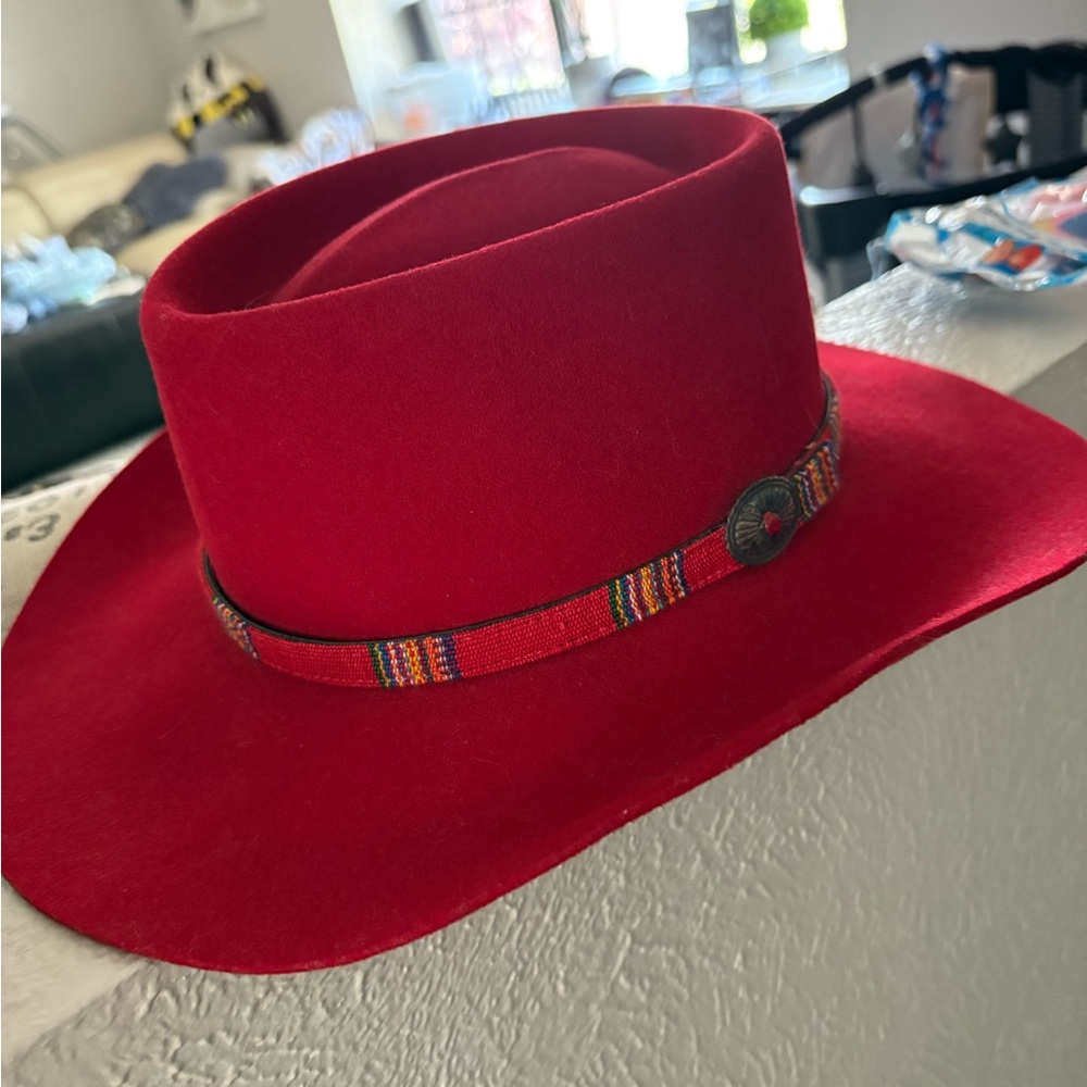 Stetson Ruby Red Women's Hat with Patterned Band